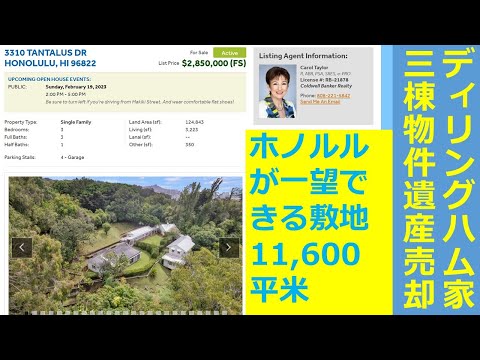 ハワイ大富豪ディリングハム家の遺産物件売却：タンタラスの丘、敷地11,600平米の3棟物件