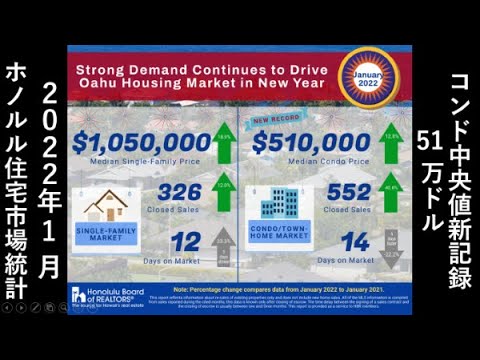 2022年1月オアフ島住宅市場統計：コンド中央値最高記録